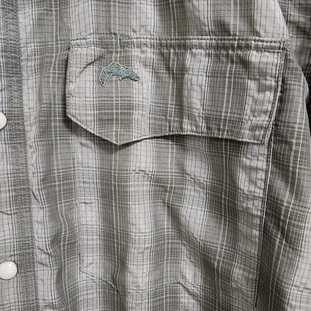 Simms Fishing Shirt Men L Green Plaid Speckled Trout Outfitters Long Sleeve Snap - Picture 6 of 11